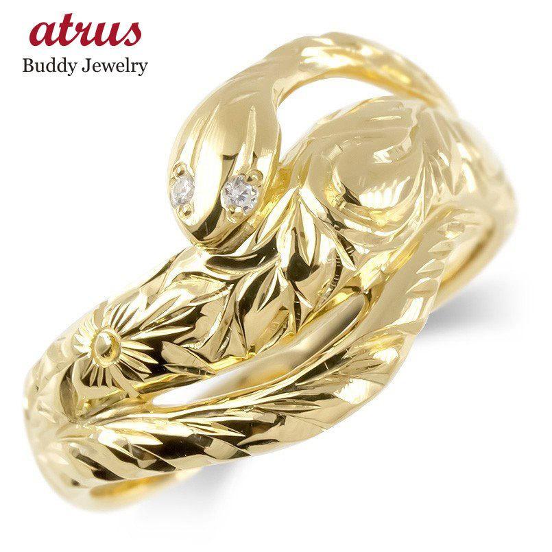 New限定品 ゴールド リング メンズ ハワイアンジュエリー ダイヤモンド 蛇 指輪 スネークリング 10金 10k イエローゴールドk10 幅広 ピンキーリング ヘビ ダイヤ 人気ブランドを Saleinzucca It