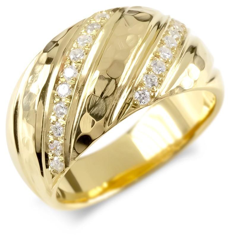 18金 リング キュービックジルコニア 指輪 ゴールド イエローゴールドk18 婚約指輪 安い ピンキーリング 幅広 槌目 槌打ち ロック仕上げ 送料無料 人気