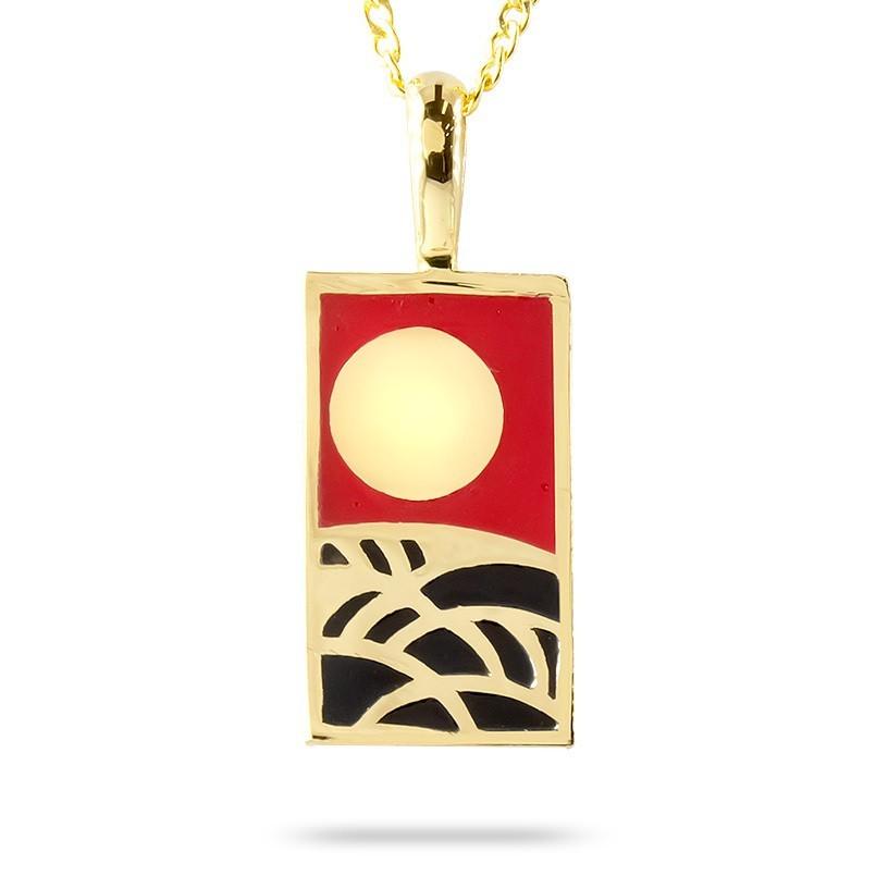 18金 ネックレス トップ エポキシ樹脂 花札 和 ペンダント ゴールド 18k イエローゴールドk18 チェーン 芒に月 8月 満月