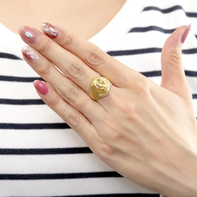 ピンキーリング ゴールド リング ライオン ダイヤモンド 指輪 10k  