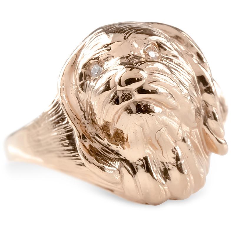 ゴールド リング シーズー ダイヤモンド 指輪 10k ピンクゴールドk10 婚約指輪 ダイヤ 安い ピンキーリング 犬 動物 アニマル 女性 送料無料 セール SALE