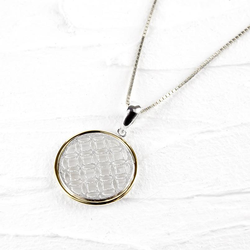 シルバー 18金 ネックレス トップ メンズ 七宝文様 コンビ sv925