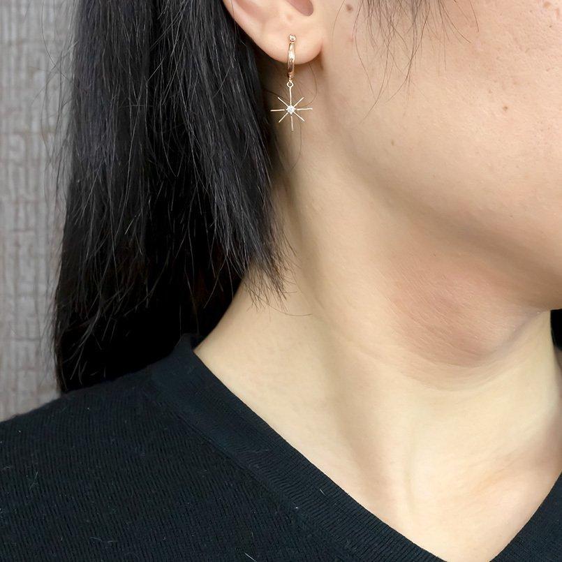 ゴールド 片耳ピアス ダイヤモンド 星 太陽 フープピアス メンズ