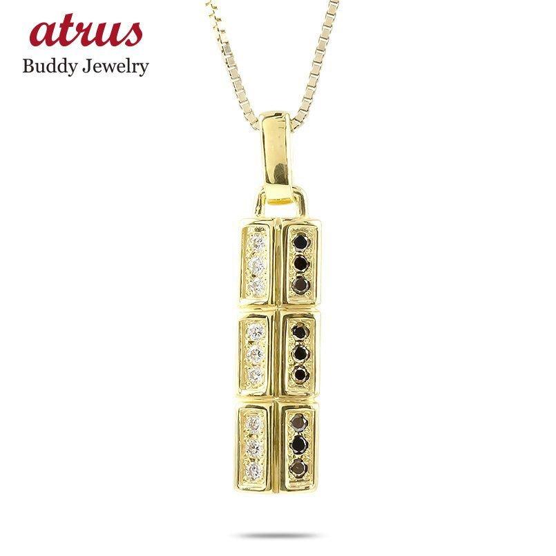 ネックレス ダイヤモンド 18金 メンズ ブラックダイヤモンド トップ バー ゴールド 18K イエローゴールドk18 ベネチアンチェーン 送料無料 人気