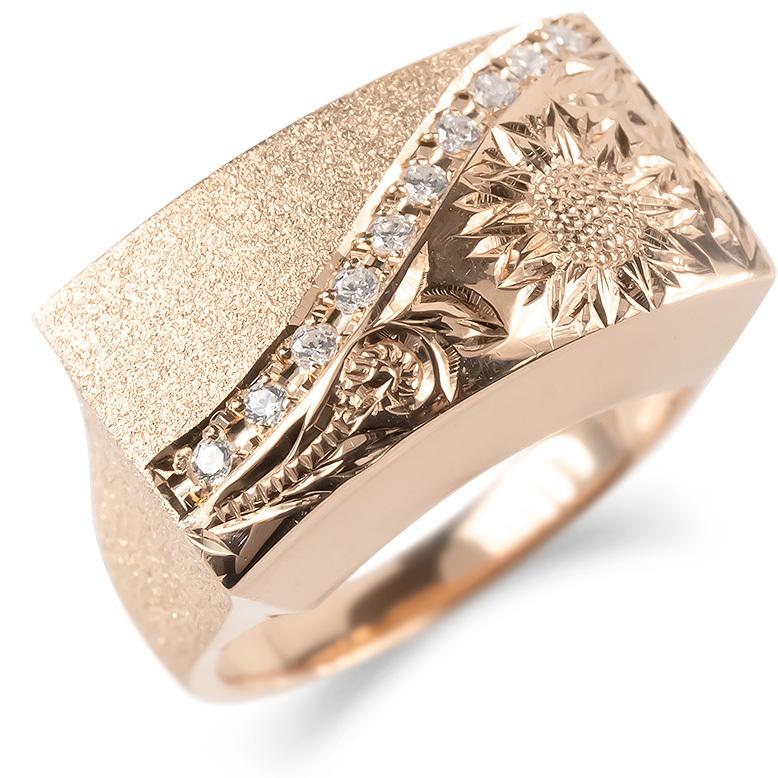 気質アップ 指輪 メンズ ひまわり ダイヤモンド リング 18金 幅広リング ゴージャス ピンクゴールドk18 送料無料 男性 人気 幅広 ピンキー エンゲージ 安い ダイヤ 婚約指輪 メンズアクセサリー