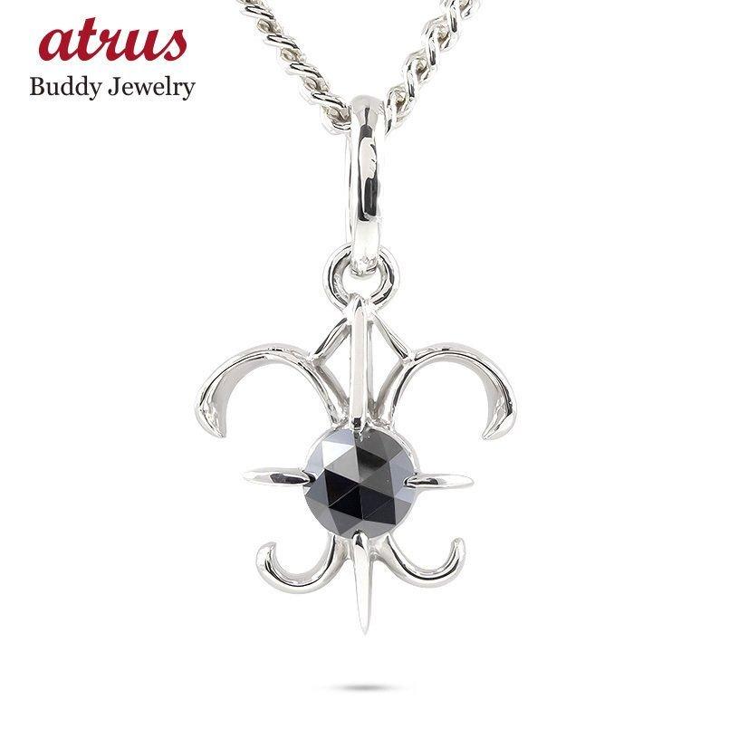 プラチナ ネックレス トップ メンズ 喜平用 ブラックダイヤモンド 1ct 一粒 大粒 ユリの紋章 ペンダント pt900 男性 チェーン