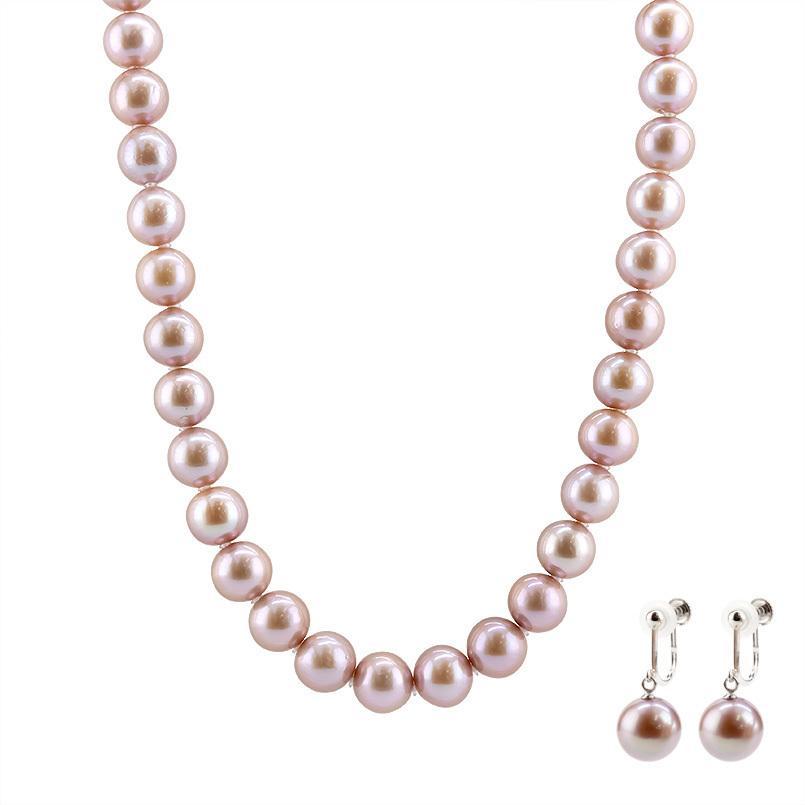 ラベンダーパールネックレスイヤリング鑑別書付