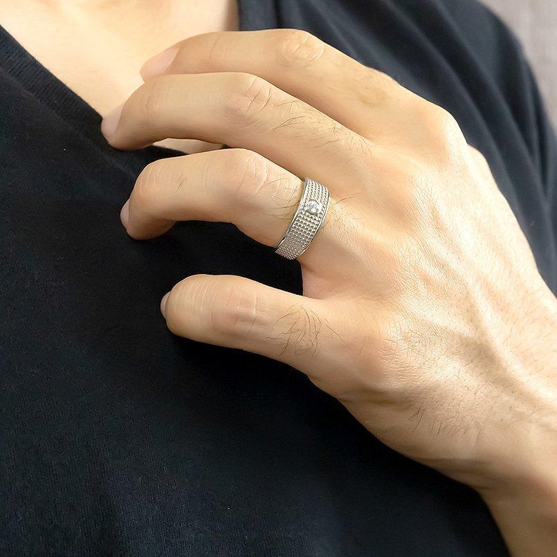 シルバー リング ダイヤモンド 0.1ct メンズ 指輪 sv925 ピンキーリング リング 幅広 ダイヤ 大粒 一粒 男性の画像