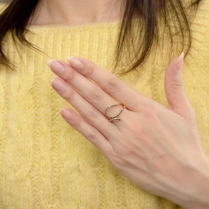 ジュエリー工房アトラス 18金 リング ブラックダイヤモンド 蛇  