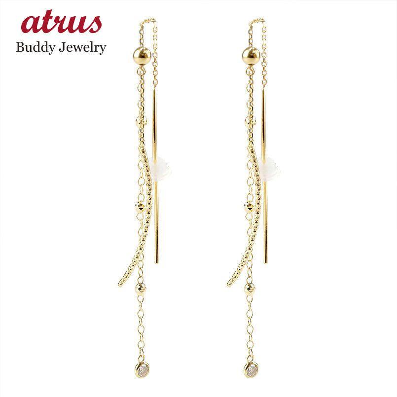 ジュエリー工房アトラス アメリカンピアス 18金 ダイヤモンド チェーン