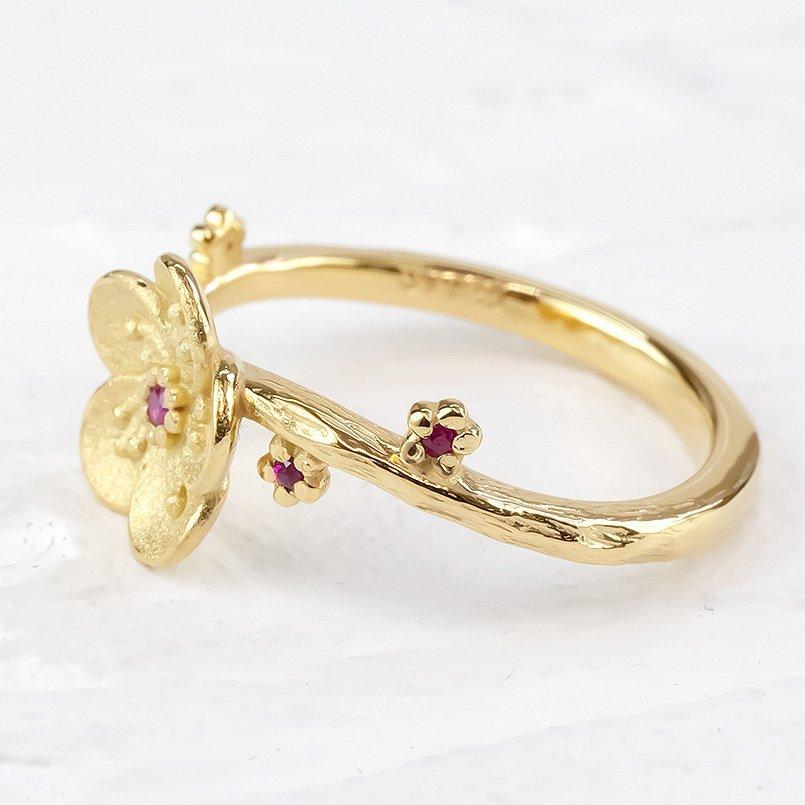 ピンキーリング k18 18金 リング 梅の花 ルビー レディース 指輪