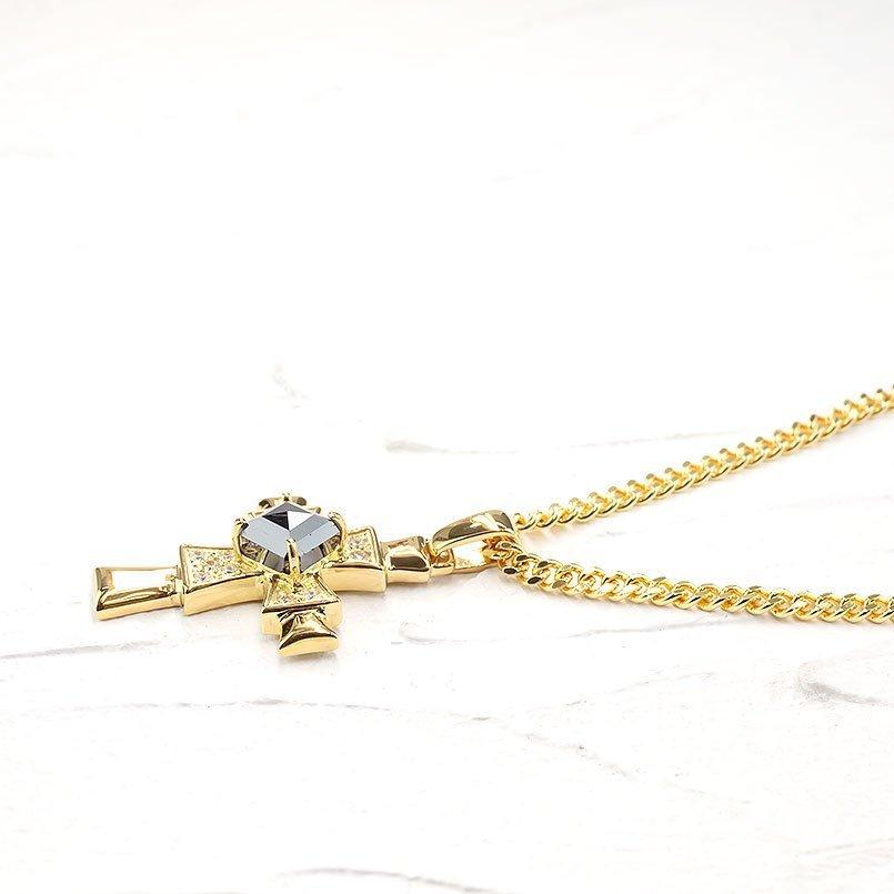 18金 ネックレス トップ メンズ 喜平用 ブラックダイヤモンド ダイヤモンド クロス ペンダント イエローゴールドk18 男性 ネックレス イエローゴールドk18 18金 ブラックダイヤモンド ダイヤモンド クロス ペンダント