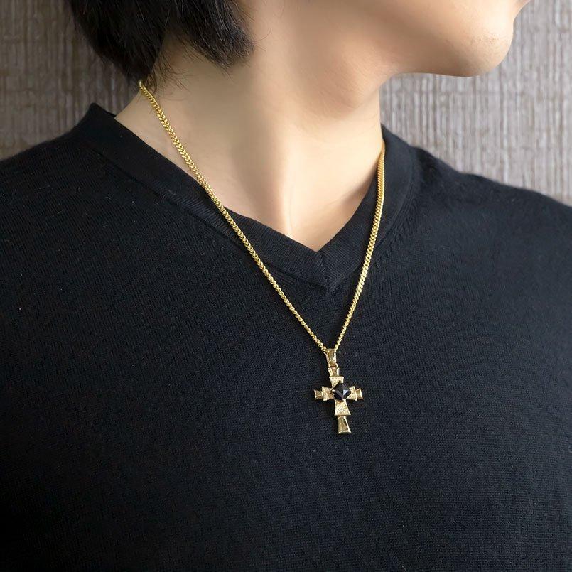 18金 ネックレス トップ メンズ 喜平用 ブラックダイヤモンド ダイヤモンド クロス ペンダント イエローゴールドk18 男性 ネックレス イエローゴールドk18 18金 ブラックダイヤモンド ダイヤモンド クロス ペンダント