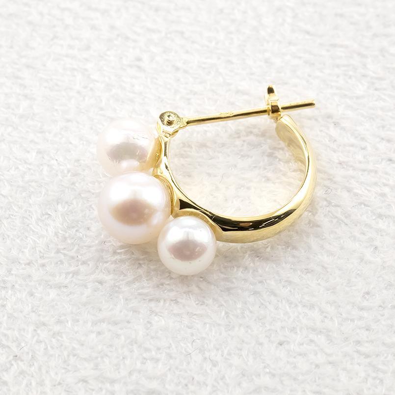 18金 ピアス ペア ベビーパール アコヤ真珠 フープピアス リング パール ゴールド イエローゴールドk18 18K フォーマルの画像
