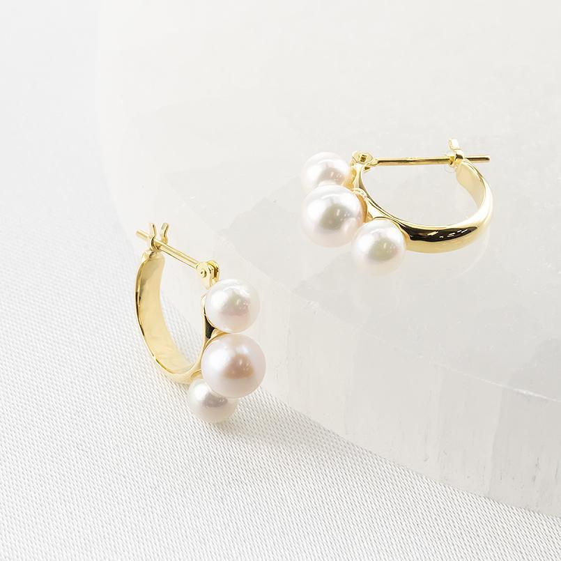 18金 ピアス ペア ベビーパール アコヤ真珠 フープピアス リング パール ゴールド イエローゴールドk18 18K フォーマルの画像