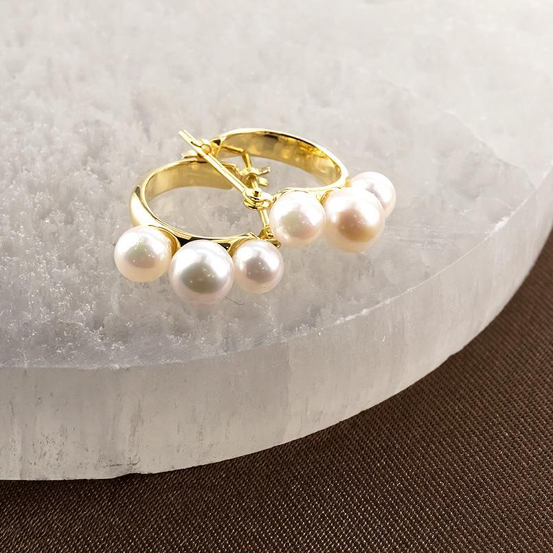 18金 ピアス ペア ベビーパール アコヤ真珠 フープピアス リング パール ゴールド イエローゴールドk18 18K フォーマルの画像