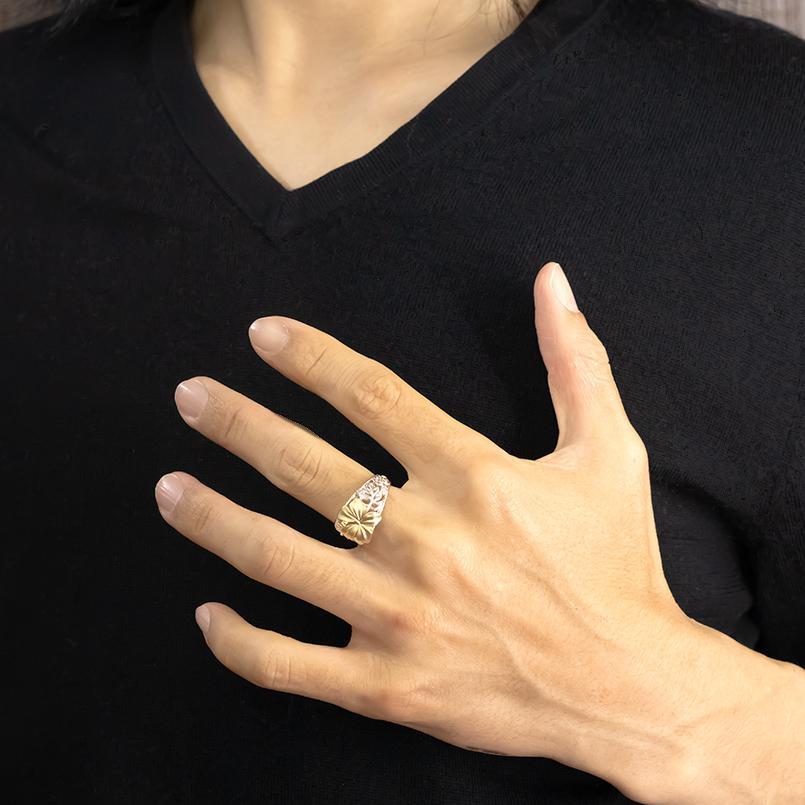 プラチナ 18金  レディース ダイヤモンド ハワイアンジュエリー 太め 幅広 pt900 ゴールド 18k 透かし コンビ 指輪 婚約指輪 リングの画像