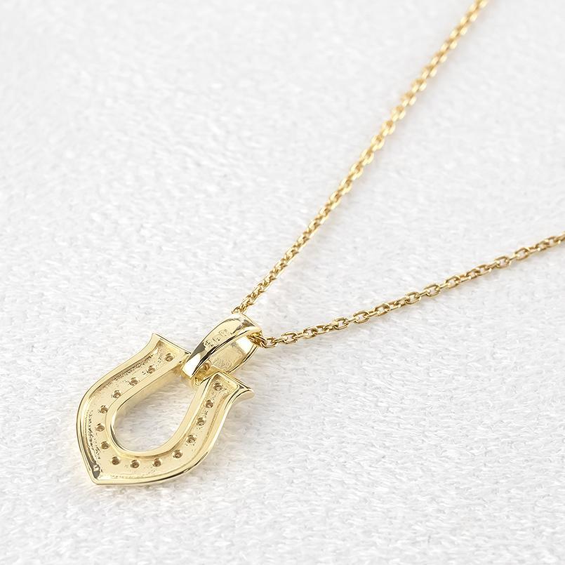 18金 ネックレス トップ ダイヤモンド 馬蹄 チェーン ゴールド 18k ペンダントトップ ホースシュー 蹄鉄 シンプル 男女兼用の画像