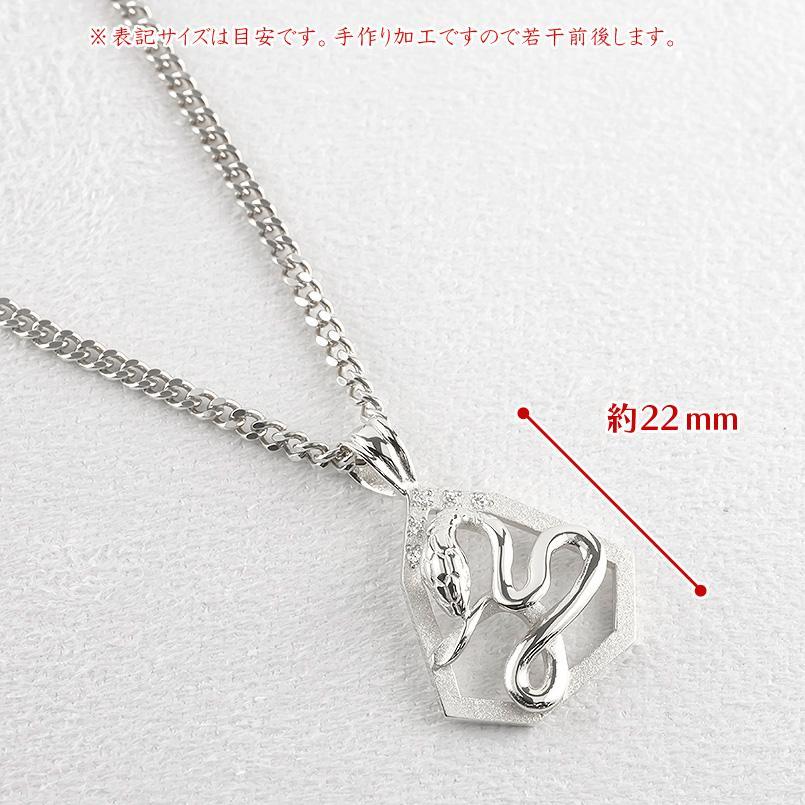プラチナ ネックレス 蛇 ダイヤモンド 0.05ct メンズ ペンダントトップ 大ぶり お守り pt900 へび ヘビ スネーク 巳年 喜平 七角形の画像