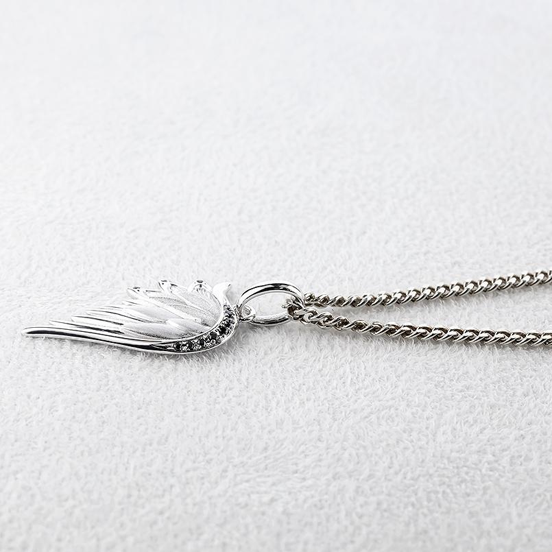 シルバー ネックレス 羽根 ブラックダイヤモンド 0.08ct メンズ 喜平用 ペンダントトップ 大ぶり sv925 天使 エンジェル 羽 翼_2