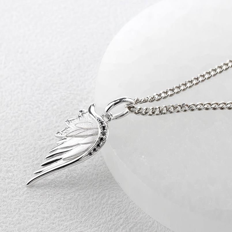 シルバー ネックレス 羽根 ブラックダイヤモンド 0.08ct メンズ 喜平用 ペンダントトップ 大ぶり sv925 天使 エンジェル 羽 翼_6