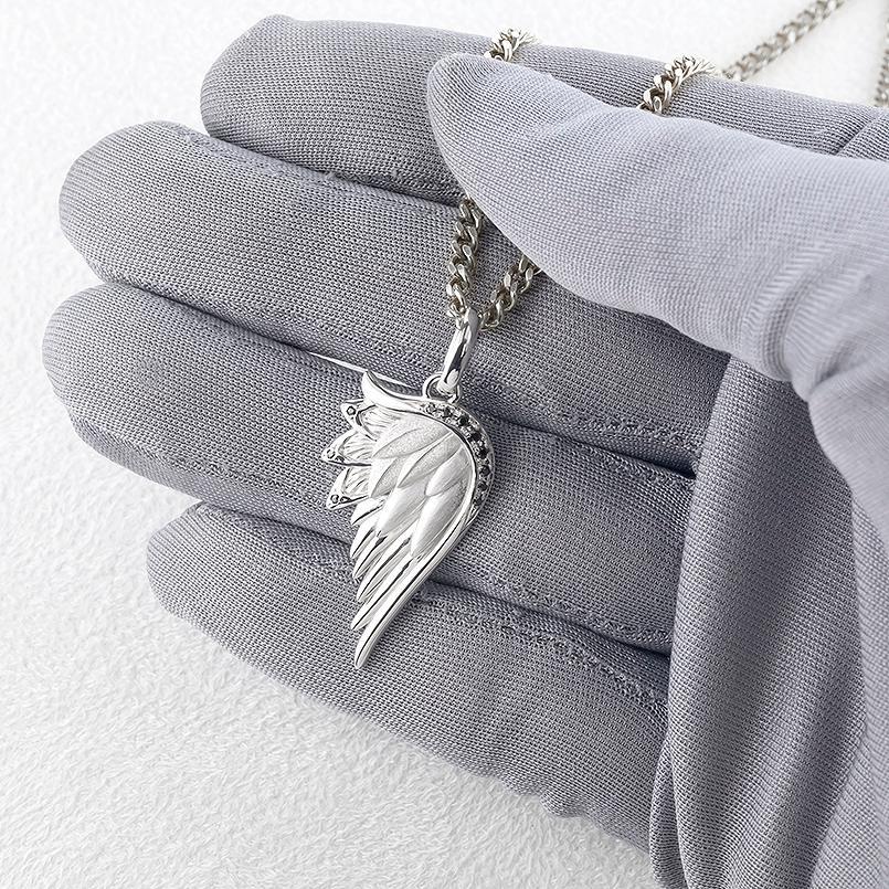 シルバー ネックレス 羽根 ブラックダイヤモンド 0.08ct メンズ 喜平用 ペンダントトップ 大ぶり sv925 天使 エンジェル 羽 翼_8