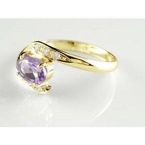 ピンキーリング k18 18金 アメジスト ダイヤモンドリング 指輪