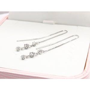 ピアス プラチナ シンプル ダイヤモンドピアス 0.40ct アメリカン ロングピアス トリロジー ピアス揺れる ダイヤ チェーン 人気の画像