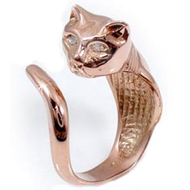 ピンキーリング k18 18金 猫 リング ダイヤモンド ピンクゴールドk18 指輪 ダイヤ 4月誕生石 ストレート 宝石 送料無料