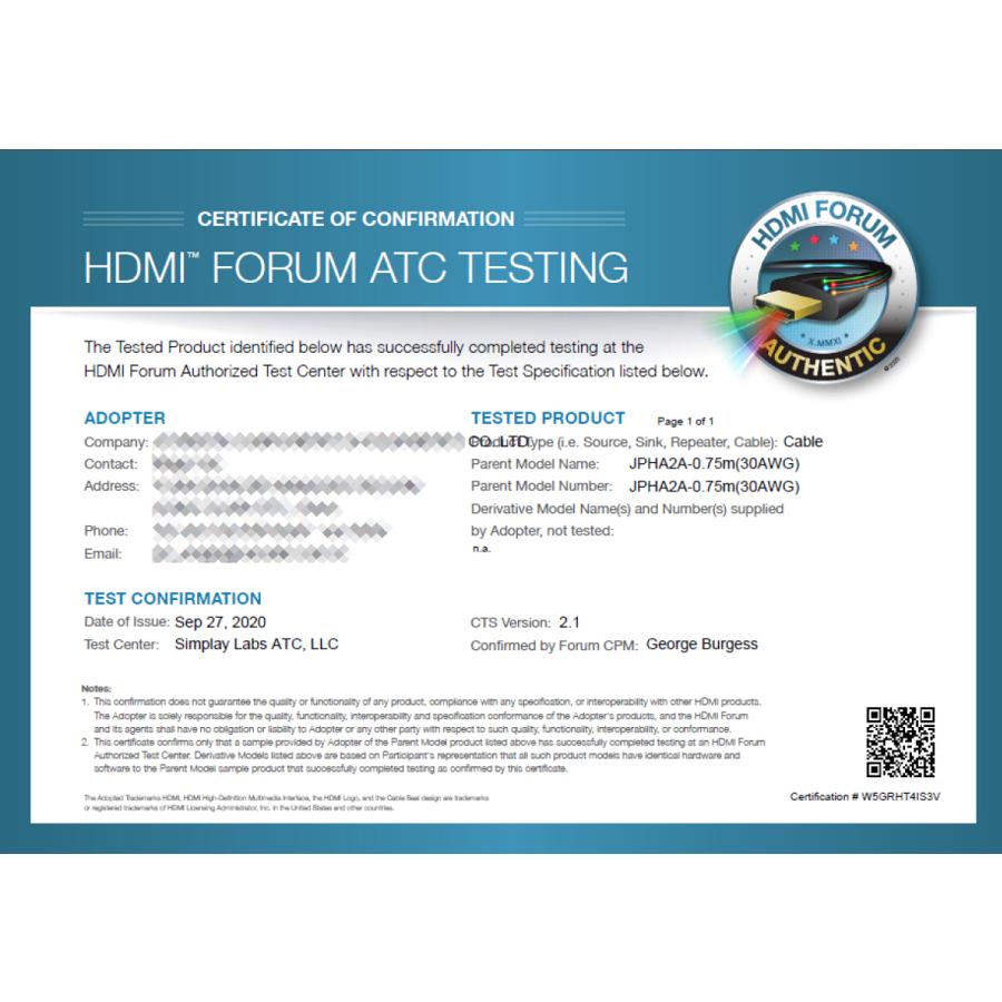 HDMI2.1認証 0.75m ウルトラハイスピードHDMIケーブル【AWG30】8K60Hz 4K120Hz 48Gbps HDR対応 ★ネコポス送料無料★ |  | 02