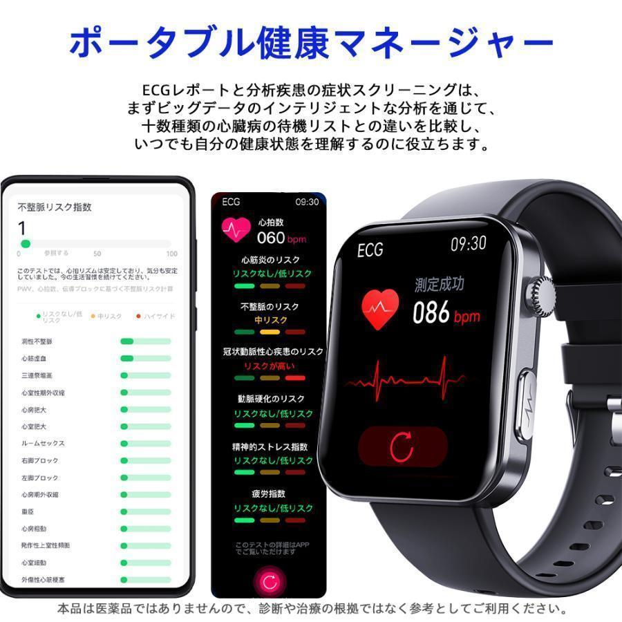 スマートウォッチ 医療レベル心電図ECG 通話機能 血圧/糖測定 酸素濃度 高精度心拍数 通知 体温 睡眠 多機能 歩数計 尿酸 血中脂質 SOS機能 健康管理 母の日の画像