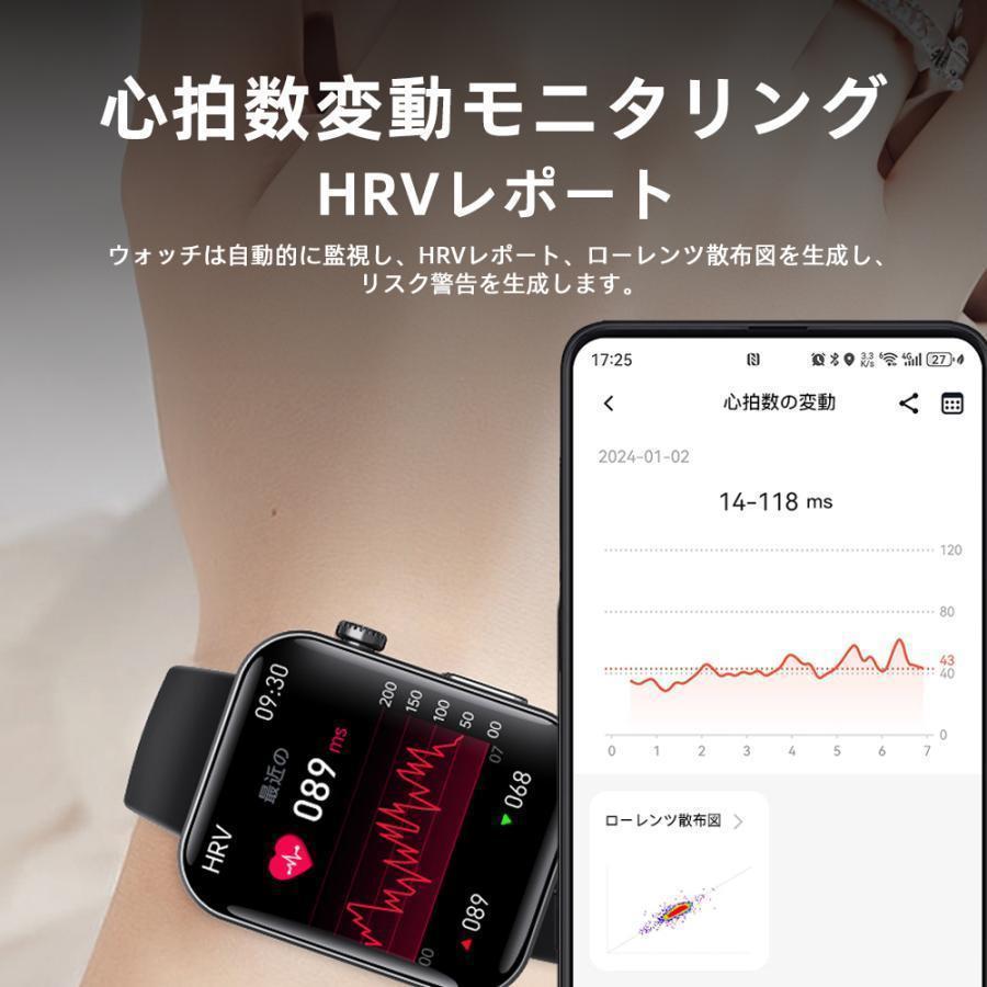 スマートウォッチ 医療レベル心電図ECG 通話機能 血圧/糖測定 酸素濃度 高精度心拍数 通知 体温 睡眠 多機能 歩数計 尿酸 血中脂質 SOS機能 健康管理 母の日の画像