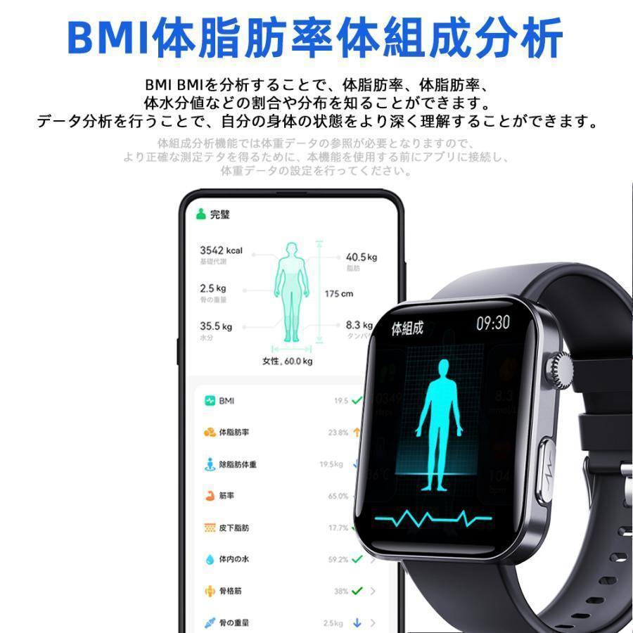 スマートウォッチ 医療レベル心電図ECG 通話機能 血圧/糖測定 酸素濃度 高精度心拍数 通知 体温 睡眠 多機能 歩数計 尿酸 血中脂質 SOS機能 健康管理 母の日の画像