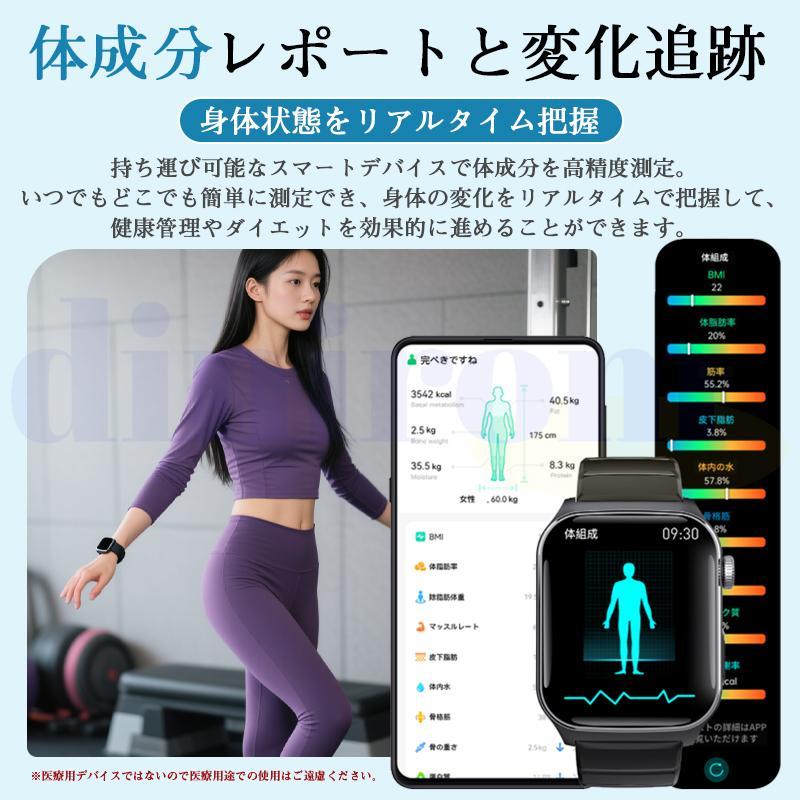 スマートウォッチ 日本製センサー 医療レベル心電図ECG+PPG 血圧/糖 血中酸素 体温測定 高精度心拍数 睡眠管理 呼吸率 歩数計 Line着信通知 iphone/Androidの画像