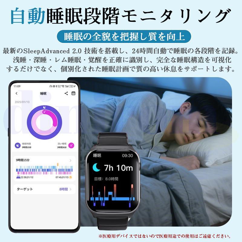 スマートウォッチ 日本製センサー 医療レベル心電図ECG+PPG 血圧/糖 血中酸素 体温測定 高精度心拍数 睡眠管理 呼吸率 歩数計 Line着信通知 iphone/Androidの画像