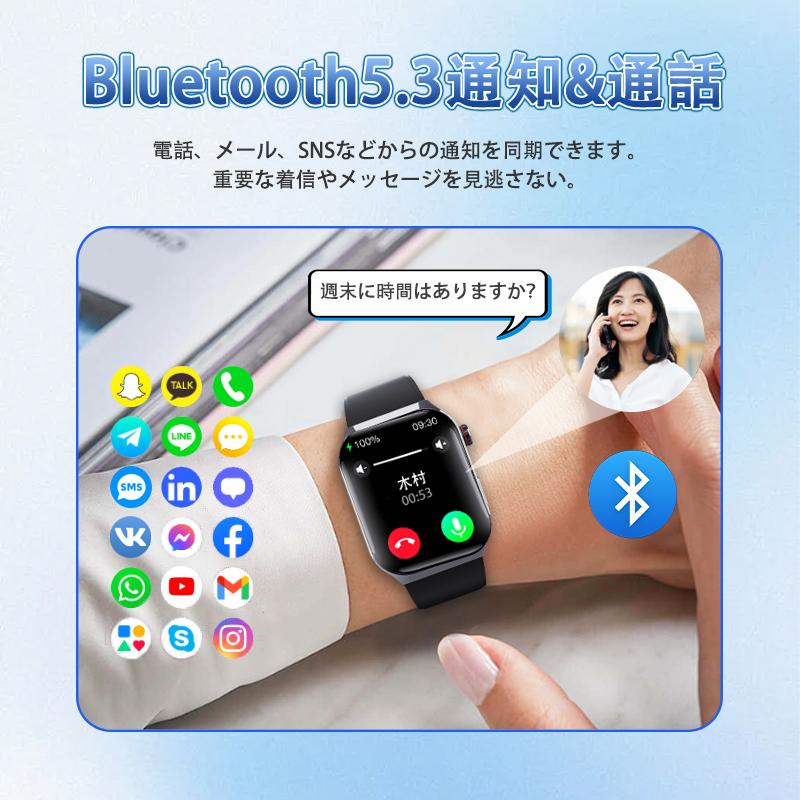 スマートウォッチ 日本製センサー 医療レベル心電図ECG+PPG 血糖評価 血圧 血中酸素 24時間体温測定 心拍数 睡眠管理 呼吸率 歩数計 着信通知 iphone/Androidの画像