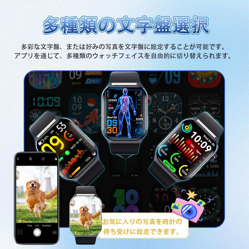 スマートウォッチ 日本製センサー 医療レベル心電図ECG+PPG 血糖評価 血圧 血中酸素 24時間体温測定 心拍数 睡眠管理 呼吸率 歩数計 着信通知 iphone/Androidの画像