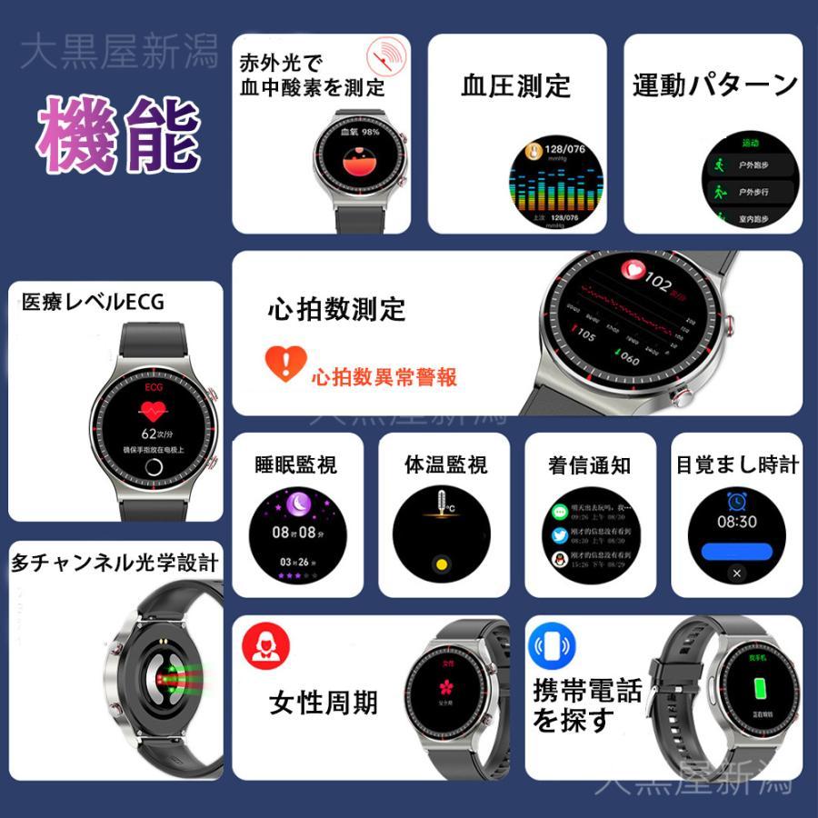 スマートウォッチ 日本製センサー 医療レベル心電図ECG+PPG 血圧 血中酸素 24時間温測定 高精度心拍数 睡眠管理 呼吸率 歩数計 Line着信通知 iphone/Androidの画像