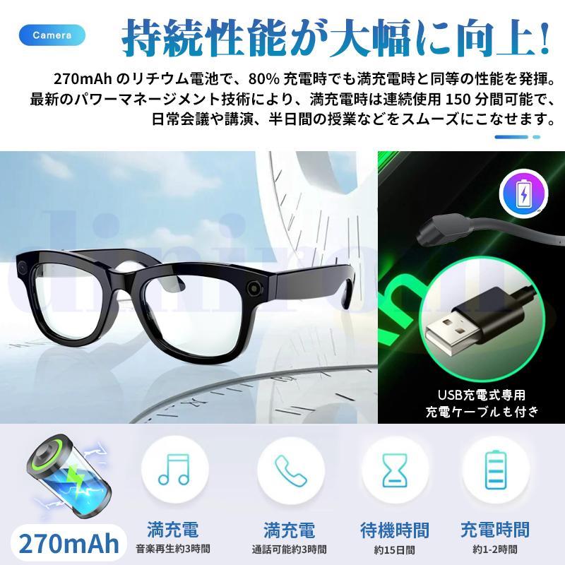 スマートグラス カメラ付き Bluetooth5.3 AIメガネ マイク内蔵 500万
