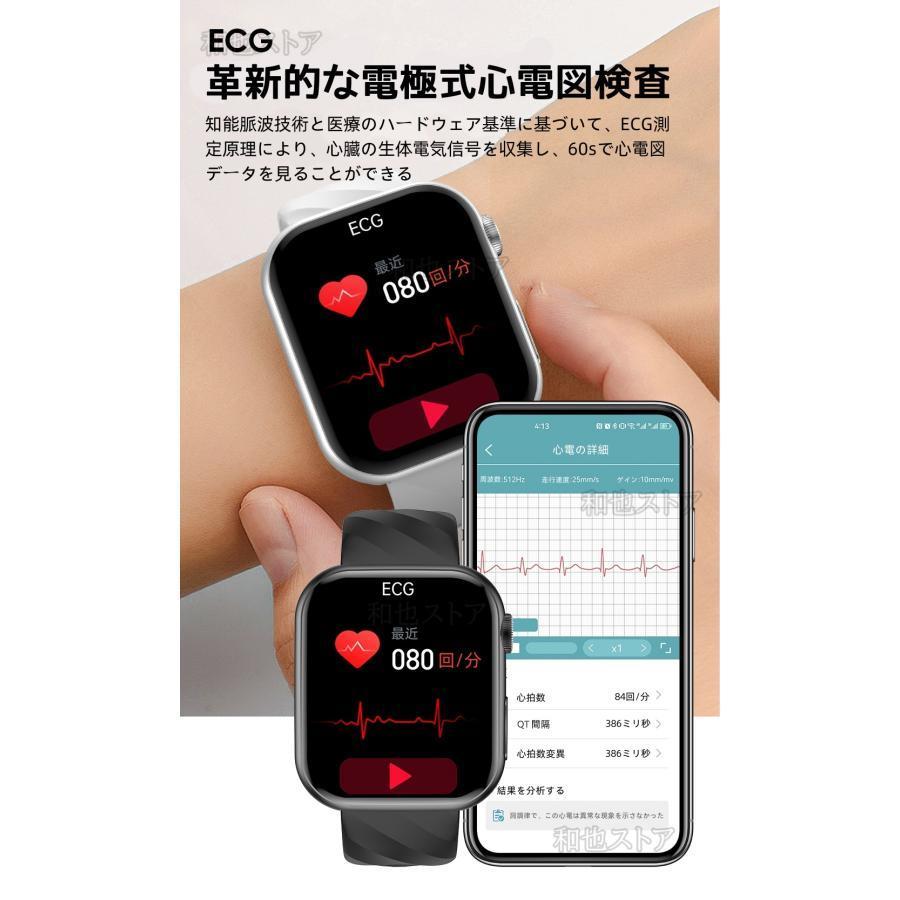 スマートウォッチ 医療レベル心電図ECG+PPG 血糖値 血圧 心拍数 血中酸素 尿酸脂質 体組成 睡眠管理 健康管理 LINE通知 生理周期 iPhone＆アンドロイド対応の画像