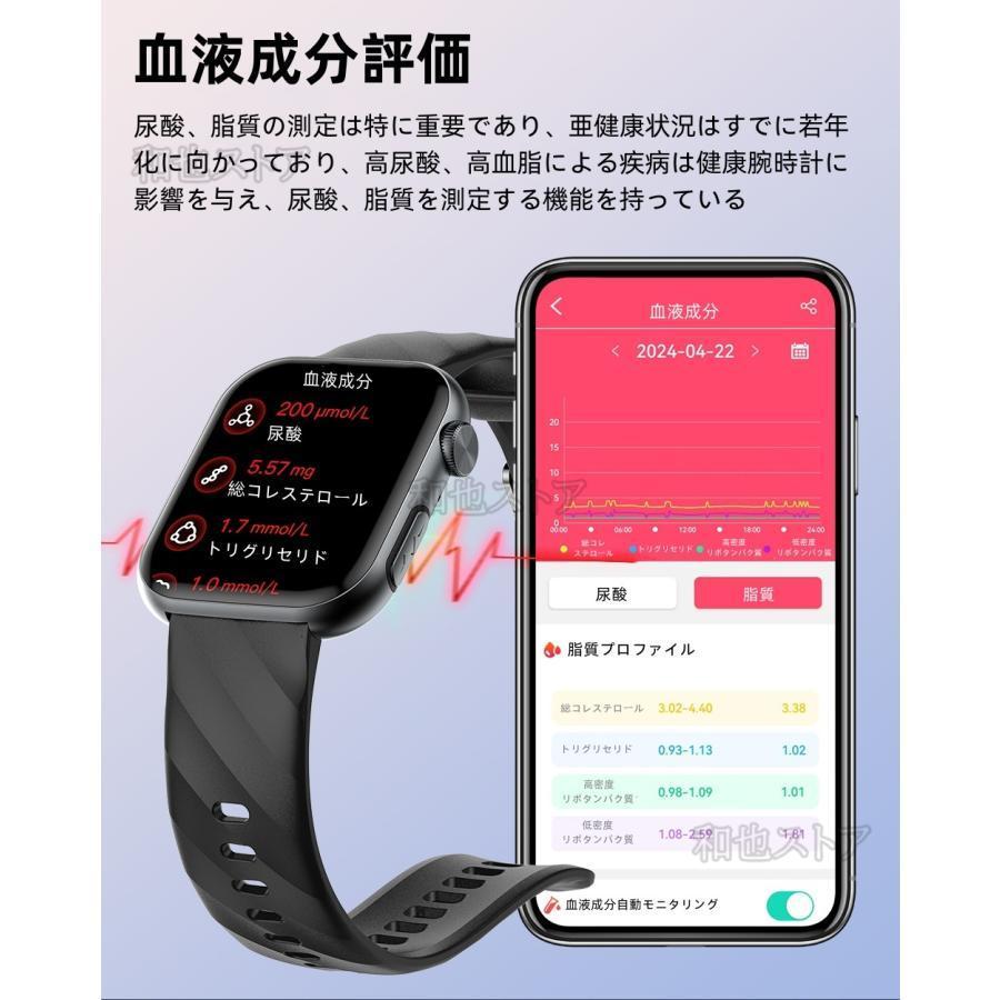 スマートウォッチ 医療レベル心電図ECG+PPG 血糖値 血圧 心拍数 血中酸素 尿酸脂質 体組成 睡眠管理 健康管理 LINE通知 生理周期 iPhone＆アンドロイド対応の画像