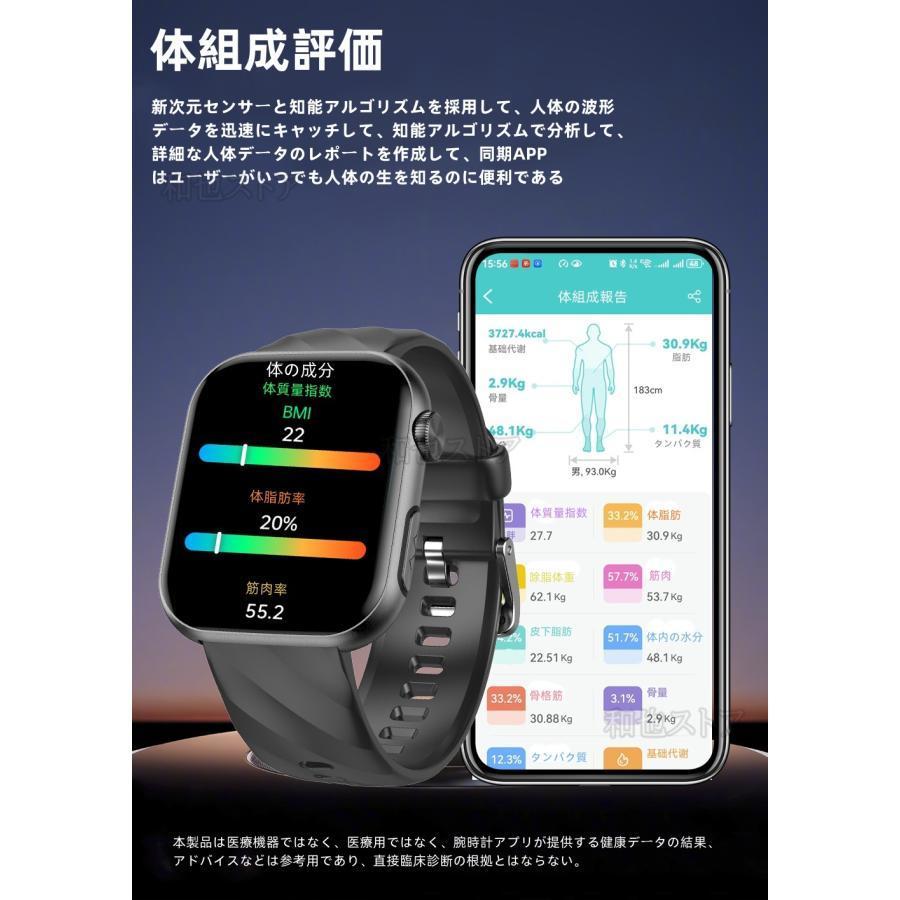 スマートウォッチ 医療レベル心電図ECG+PPG 血糖値 血圧 心拍数 血中酸素 尿酸脂質 体組成 睡眠管理 健康管理 LINE通知 生理周期 iPhone＆アンドロイド対応の画像