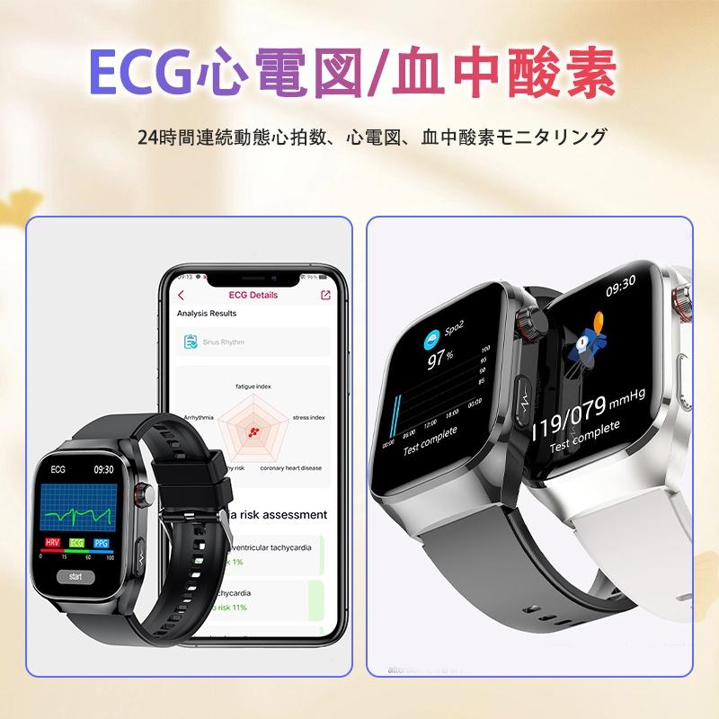 スマートウォッチ  血糖値 心電図ECG+PPG 血圧 血中酸素 体温測定 BMI体脂肪 尿酸血中脂質 高精度心拍数 650mAh大容量 睡眠管理 呼吸率 歩数計 母の日の画像