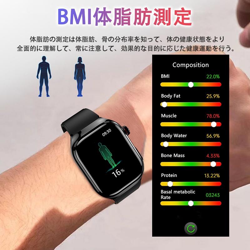 スマートウォッチ  血糖値 心電図ECG+PPG 血圧 血中酸素 体温測定 BMI体脂肪 尿酸血中脂質 高精度心拍数 650mAh大容量 睡眠管理 呼吸率 歩数計 母の日の画像