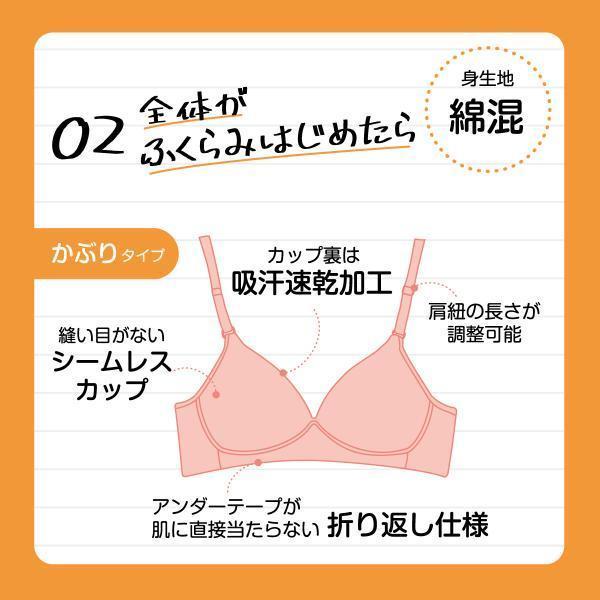 ハイジュニ ジュニアブラ ノンワイヤー 綿混 無地 透けにくいカラー