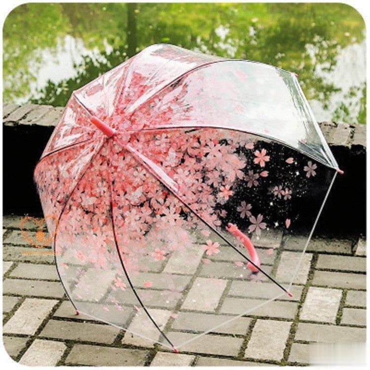 傘 長傘 おしゃれ かわいい キッズ ビニール傘 ワンタッチ 丈夫 子供用 安全傘 桜柄 軽量 透明傘 雨傘 21春夏新色 ビニール傘