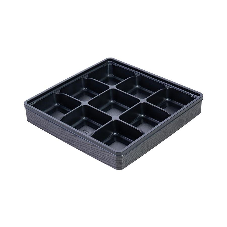 組立式高級弁当容器　本体(底)+フチ+蓋　400個セット 195x195x30mm ※北海道・東北・沖縄・離島 送料別途 ワン折(65E黒底)セット ※代引き不可商品