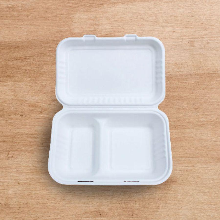 バガス2区分ランチBOX　400個 ※電子レンジ可　※沖縄・離島 送料別途　DF-P507