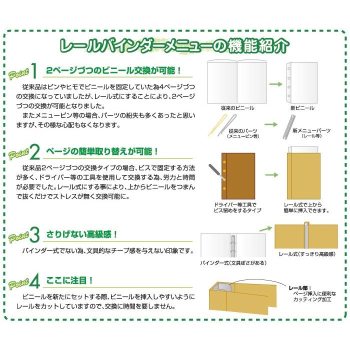 和洋メニューブック A4・4ページ レールタイプ LS-17A レールバインダーメニューブック シンビ(SHIMBI)｜atta-v｜02