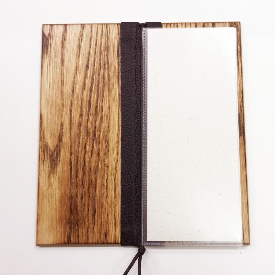 木製メニューブック 縦小・4ページ 紐タイプ WB-925 MDF焼板メニュー